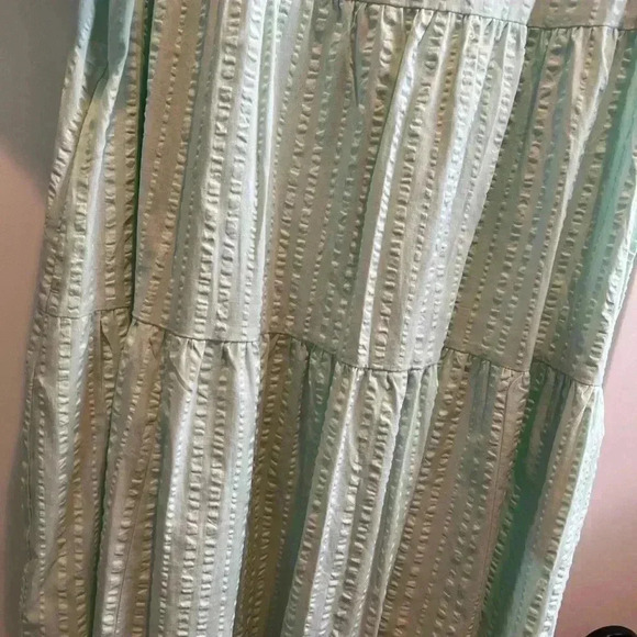 A New Day Dress Women Size M Mint Green Crinkle Stripe Flutter Pullover Pockets - Picture 2 of 7